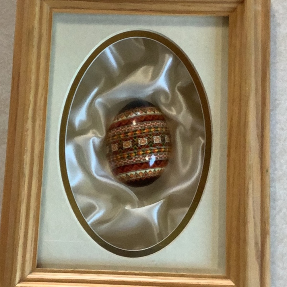 Framed Decorative Egg with Intricate Patterns